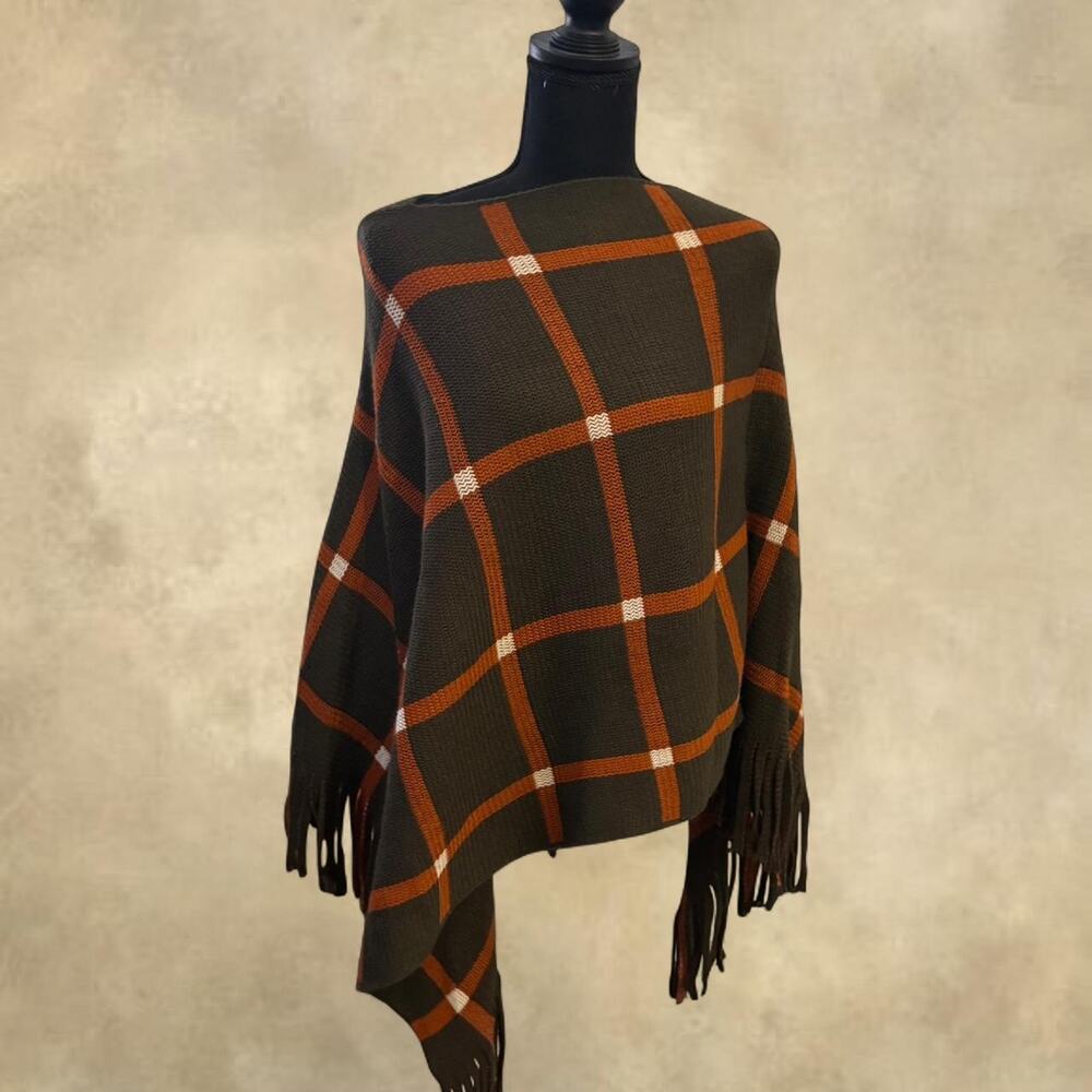 Brown orange plaid poncho